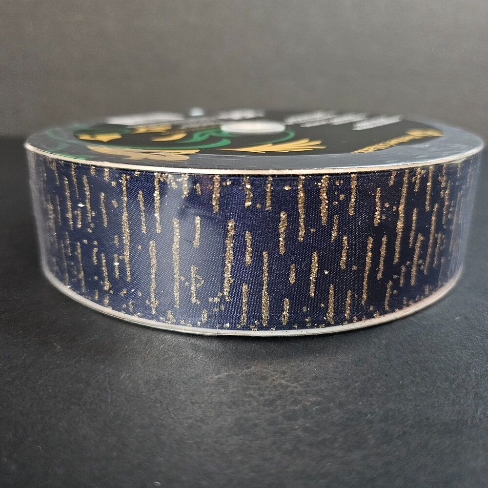 New Member's Mark Blue Gold Stripe Christmas Premium Ribbon 1.5 Inch 50 Yards